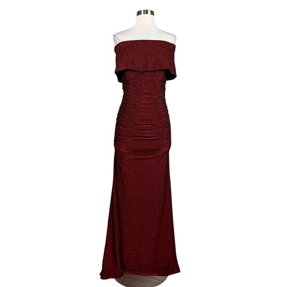 Vince Camuto Women's Dress Size 8 Red Metallic Off the Shoulder Ruched Gown - Picture 1 of 12